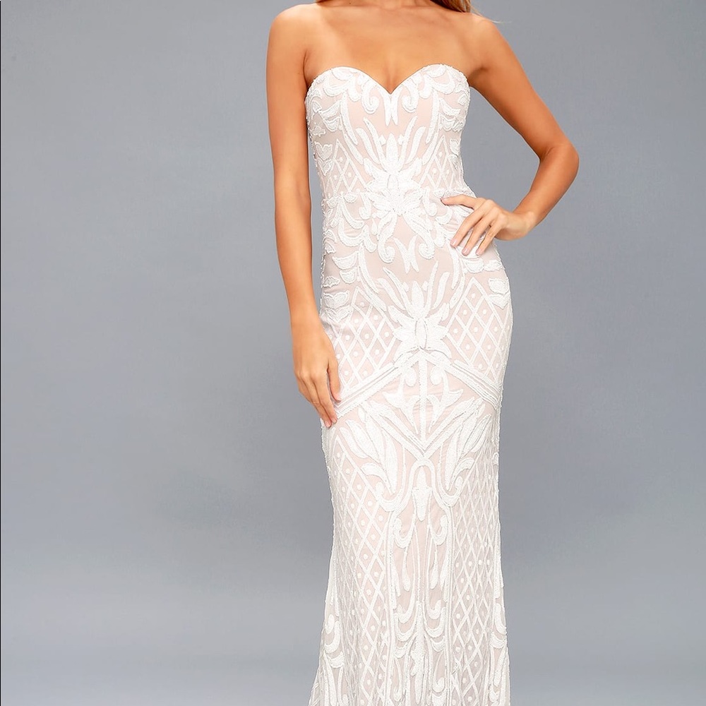 OLIVIA WHITE SEQUIN STRAPLESS MAXI DRESS